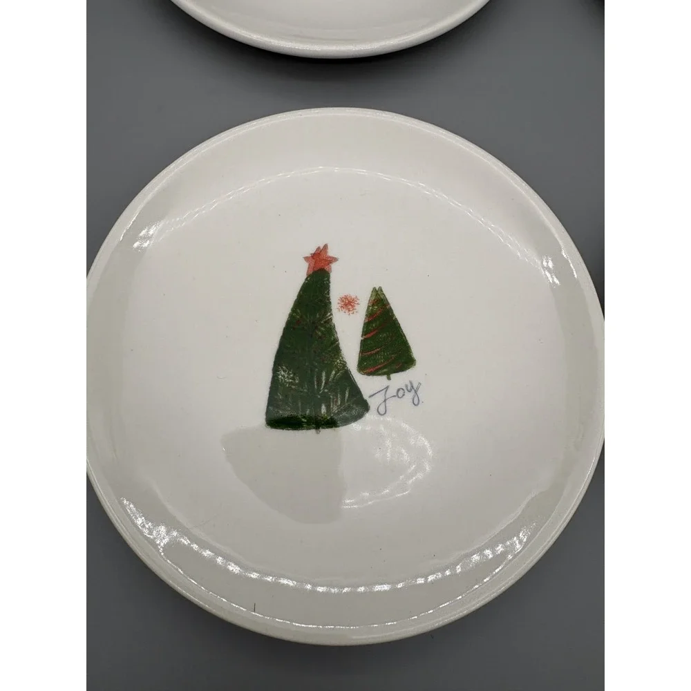 Pier 1 Imports‎ Set of 4 Christmas Appetizer Plates Ceramic Winter Snowman Santa